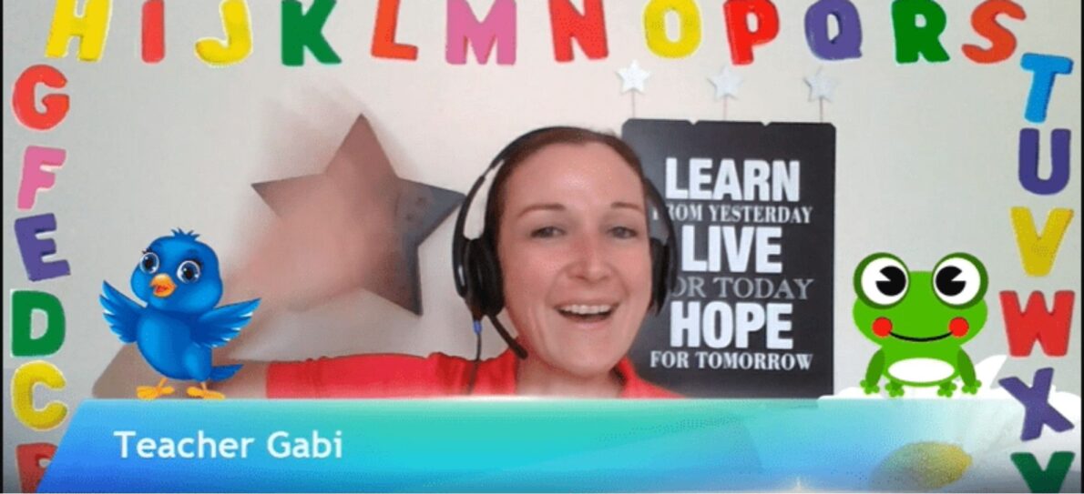 Gabrielle, online ESL teacher, teaching an online lesson.