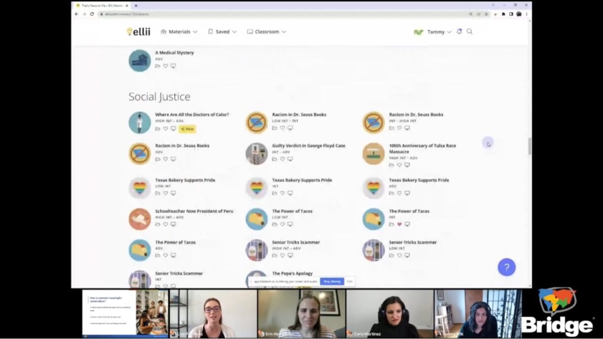 Screenshot of Bridge's webinar: Tips for Finding Engaging Materials from Ellii (Formerly ESL Library) and Beyond!