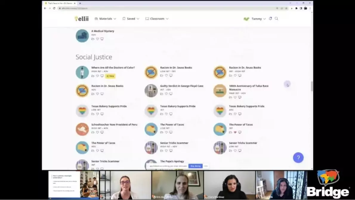 Screenshot of Bridge's webinar: Tips for Finding Engaging Materials from Ellii (Formerly ESL Library) and Beyond!