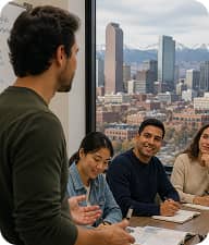 Bridge team collaborating in a meeting