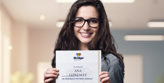Graduate holding a Bridge TEFL certificate