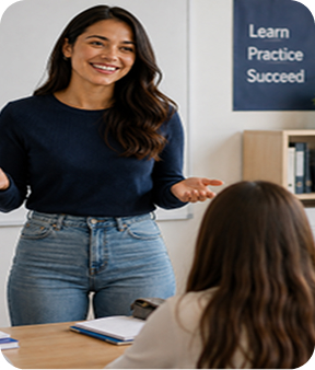 Teacher speaking with a student