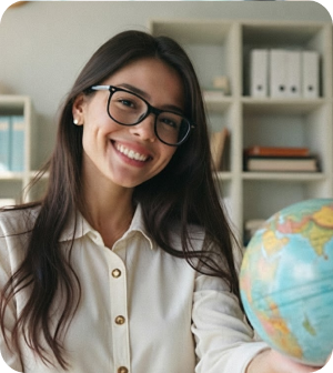 Teacher holding a globe