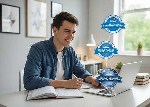 Teacher earning micro-credential badges