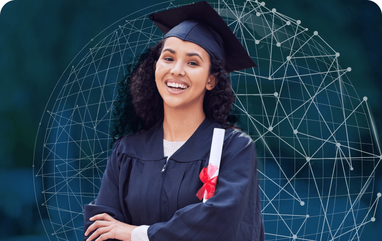 IDELT Online graduate in cap and gown holding a diploma