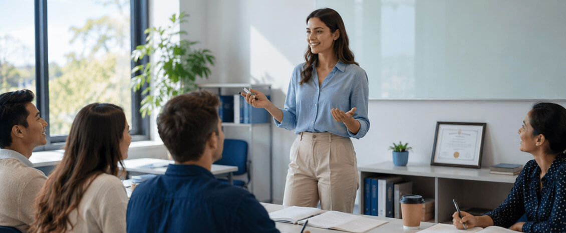 English teachers in a professional classroom setting