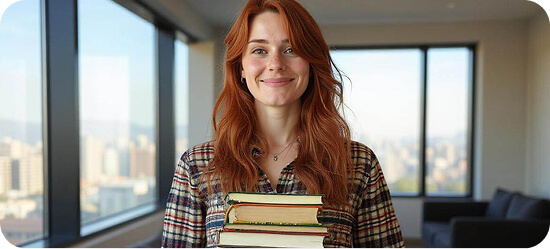 Student holding books, representing university credit for TEFL certification